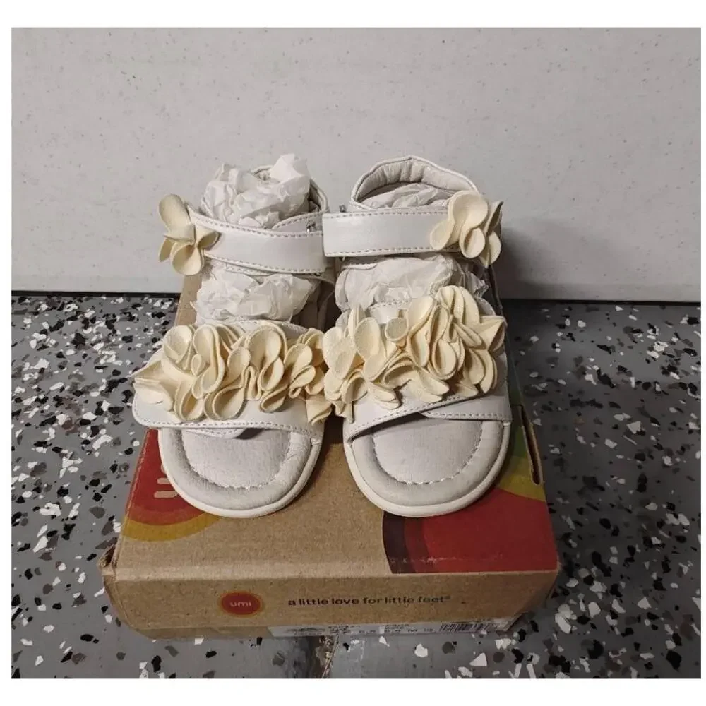 Umi Sandals‎ Misha Floral White EU 22 US 6.5  Whimsical Summer Playful Hook Loop
